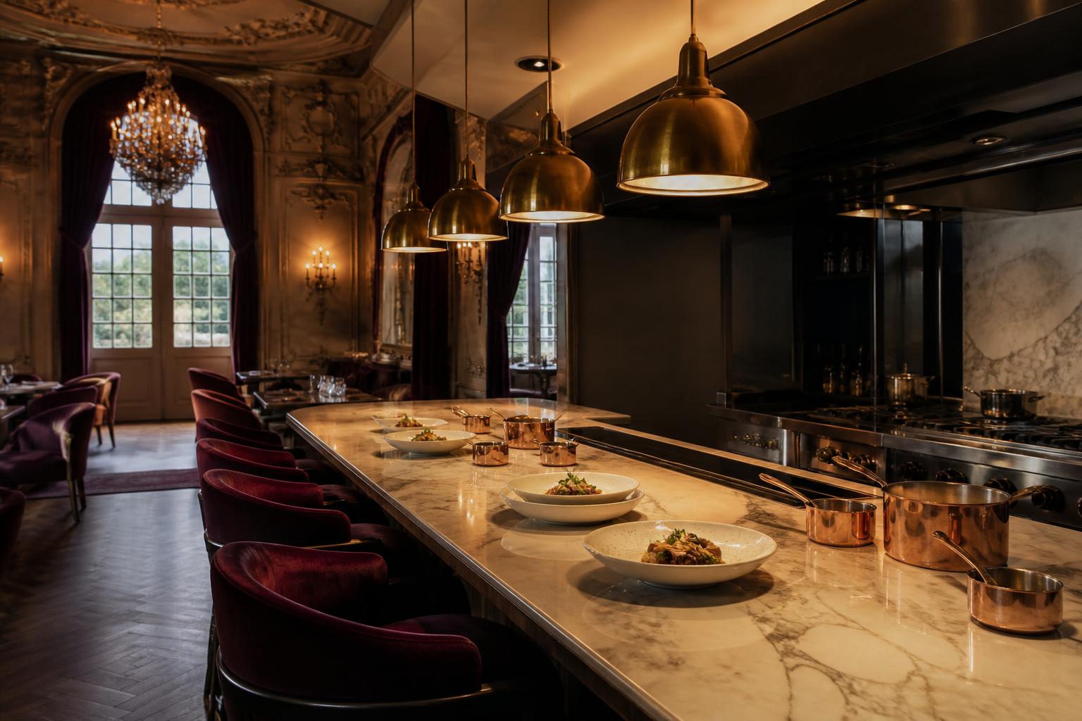 Chef pass and dining counter at PolonianaRest